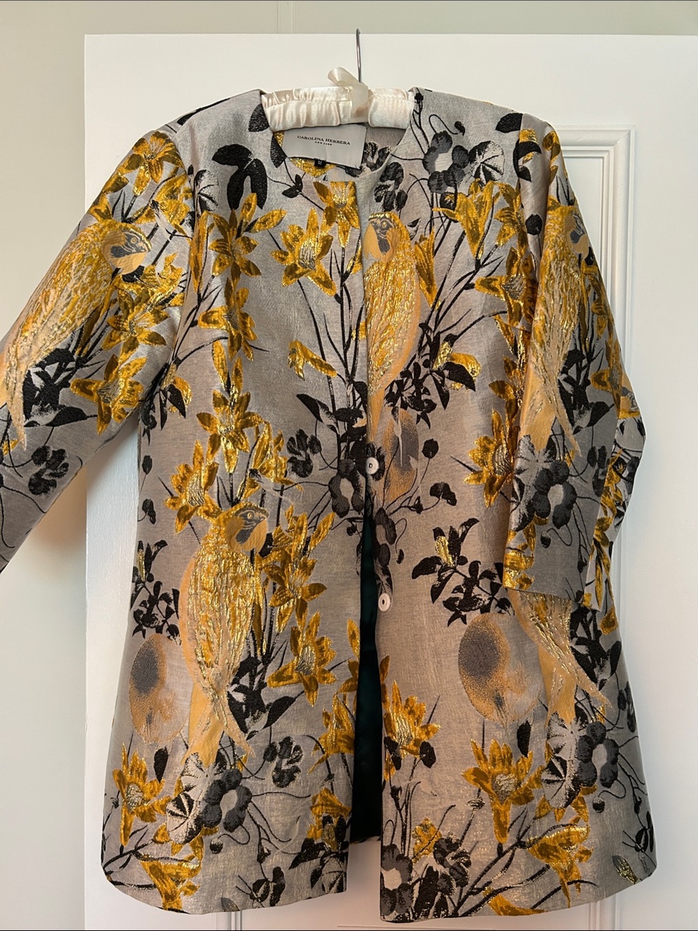 Carolina Herrera (knock off) Metallic Gold, Black & Gray Floral Brocade Jacket